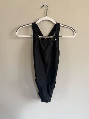 Nike Black Athletic One-Piece Swimsuit with White Swoosh